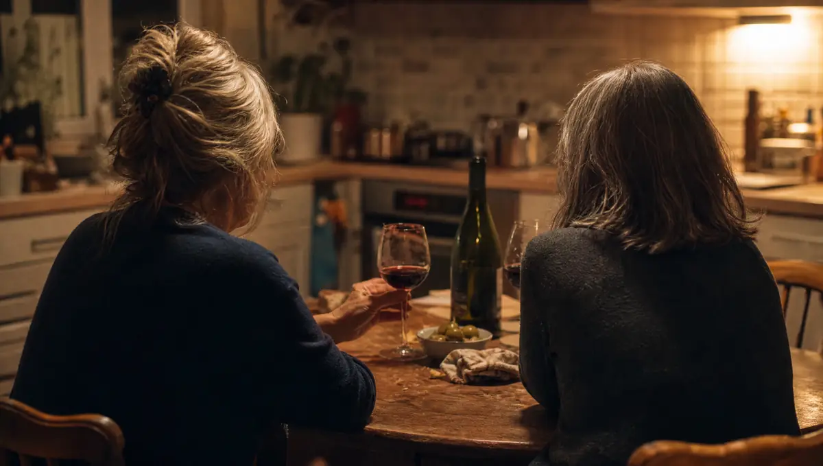 Two old friends talking over wine